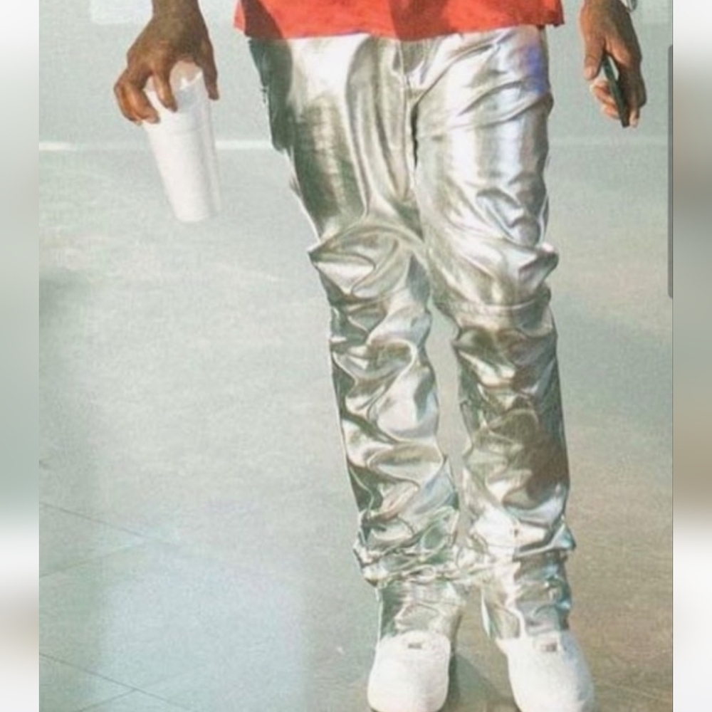 Men's Silver Leather Pants